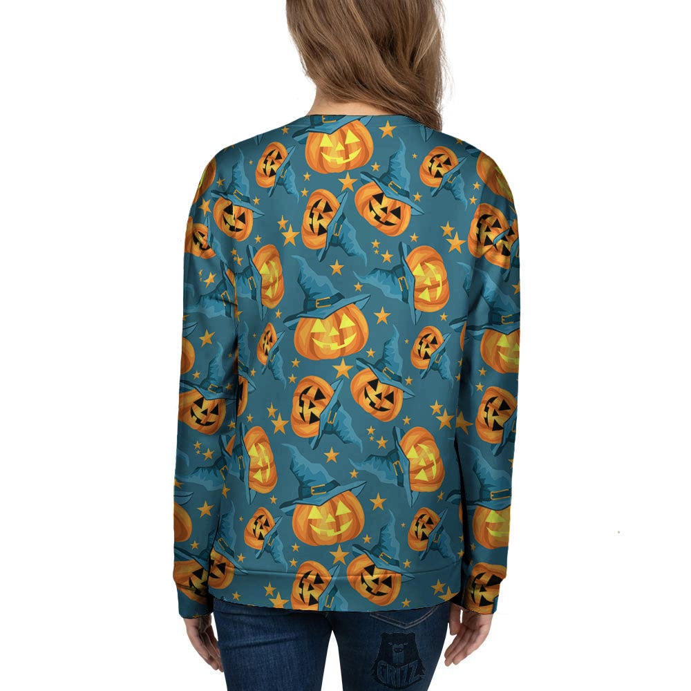 Witch Hat Pumpkin Print Pattern Women's Sweatshirt-grizzshop