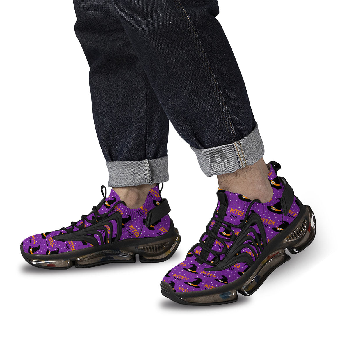 Witch Hat Purple Halloween Print Pattern Black Gym Shoes-grizzshop