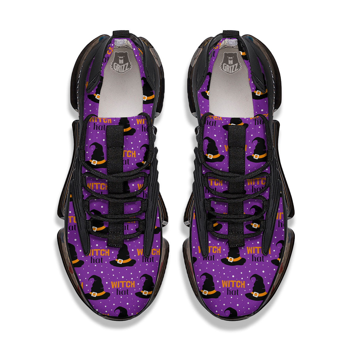 Witch Hat Purple Halloween Print Pattern Black Gym Shoes-grizzshop