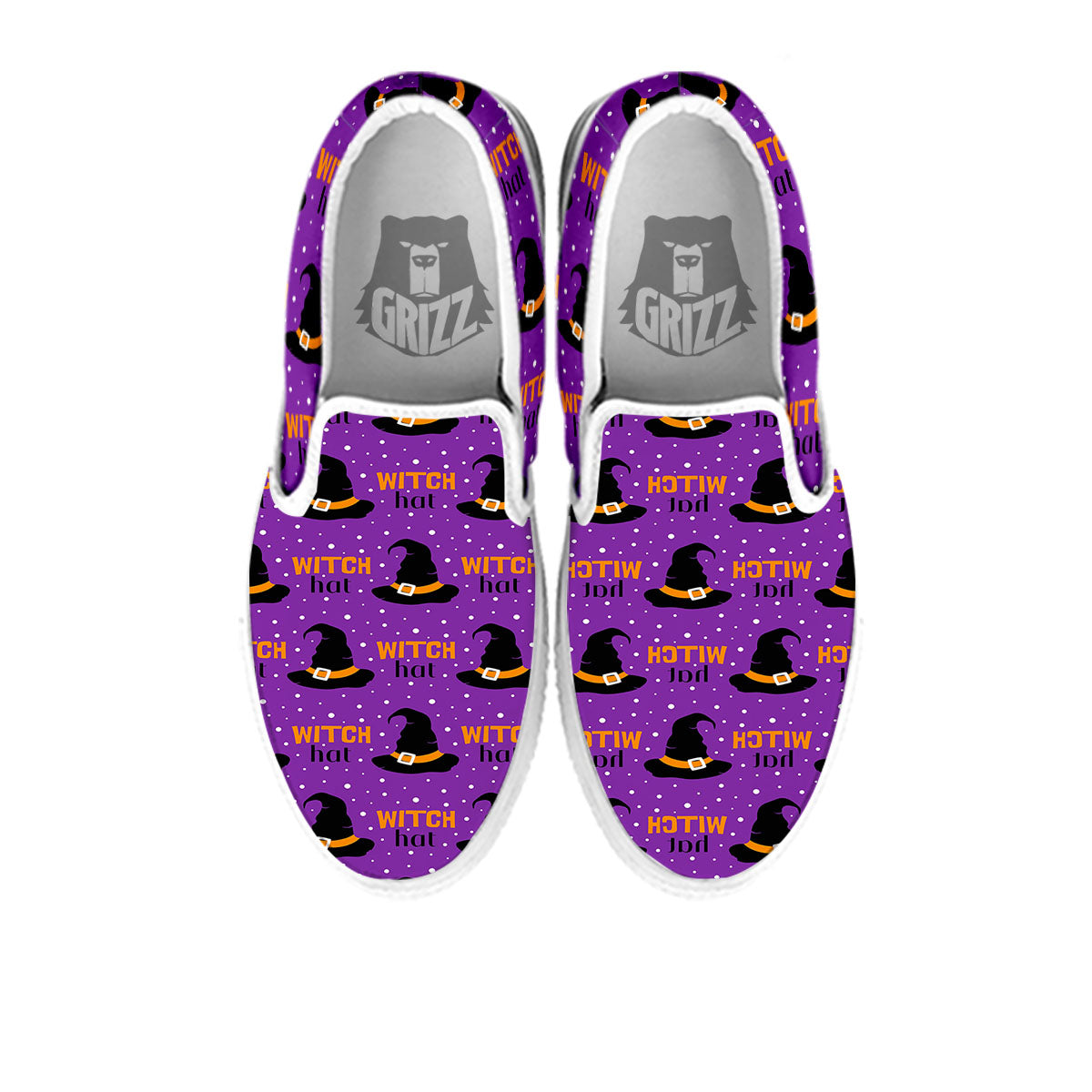 Witch Hat Purple Halloween Print Pattern White Slip On Shoes-grizzshop