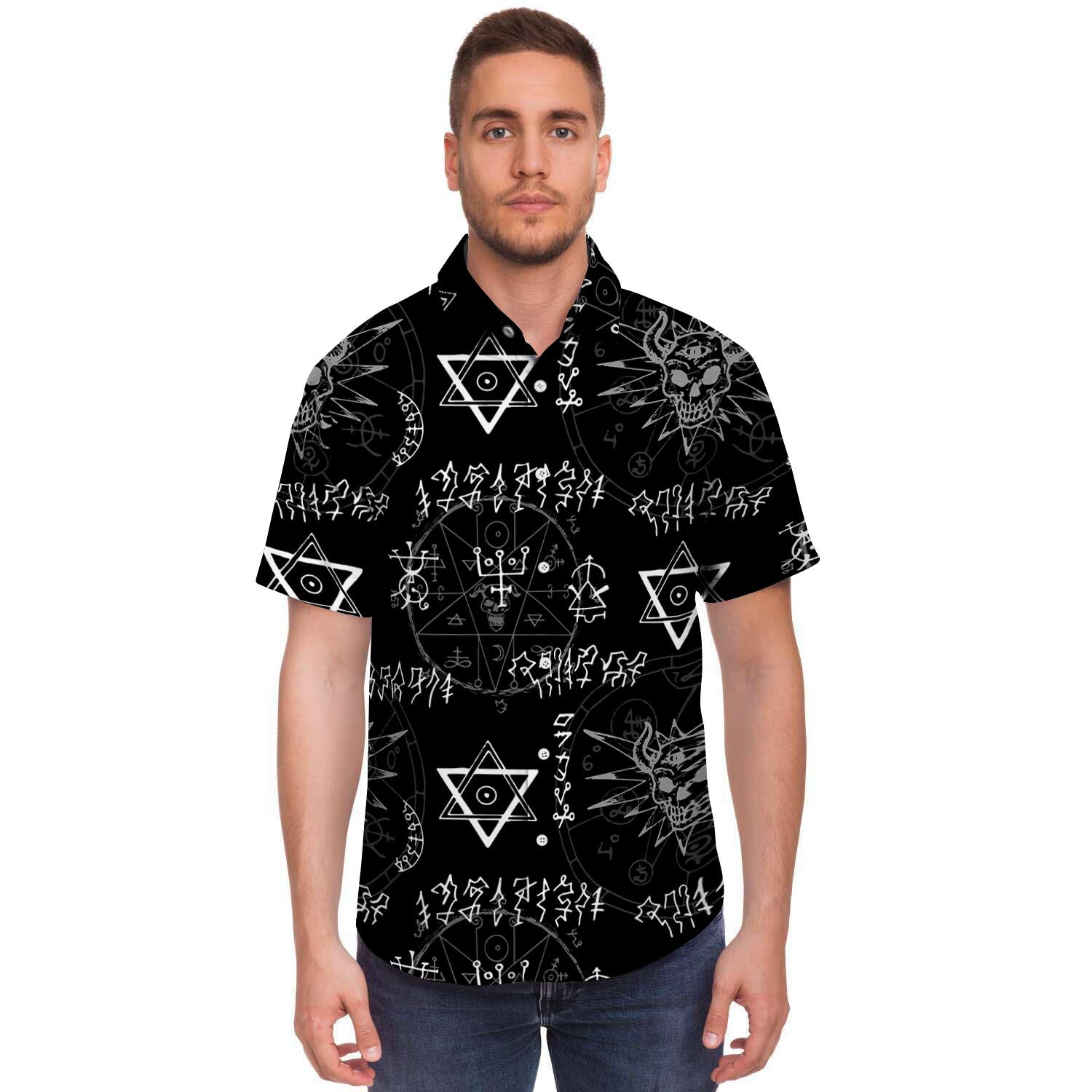 Witch Sign Print Men's Short Sleeve Shirt-grizzshop