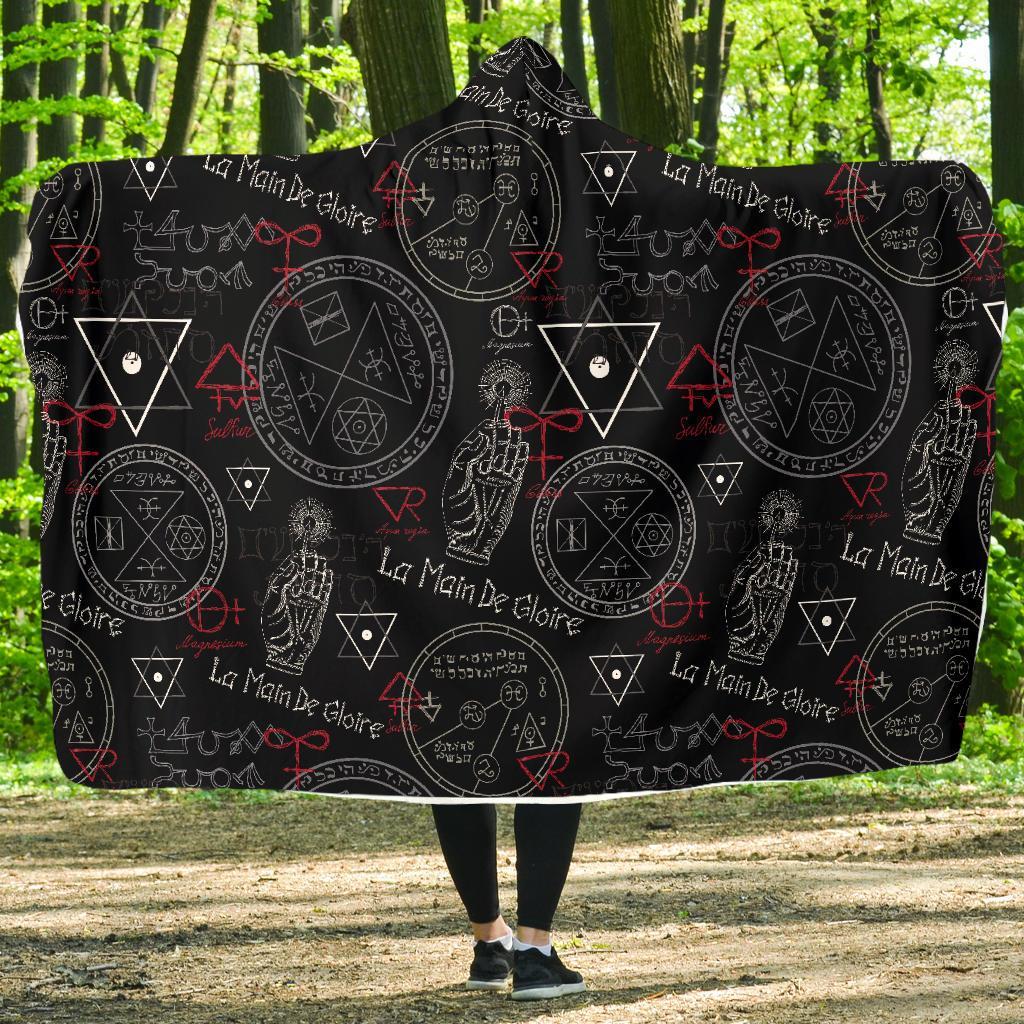 Witch Wiccan Pagan Pattern Print Hooded Blanket-grizzshop