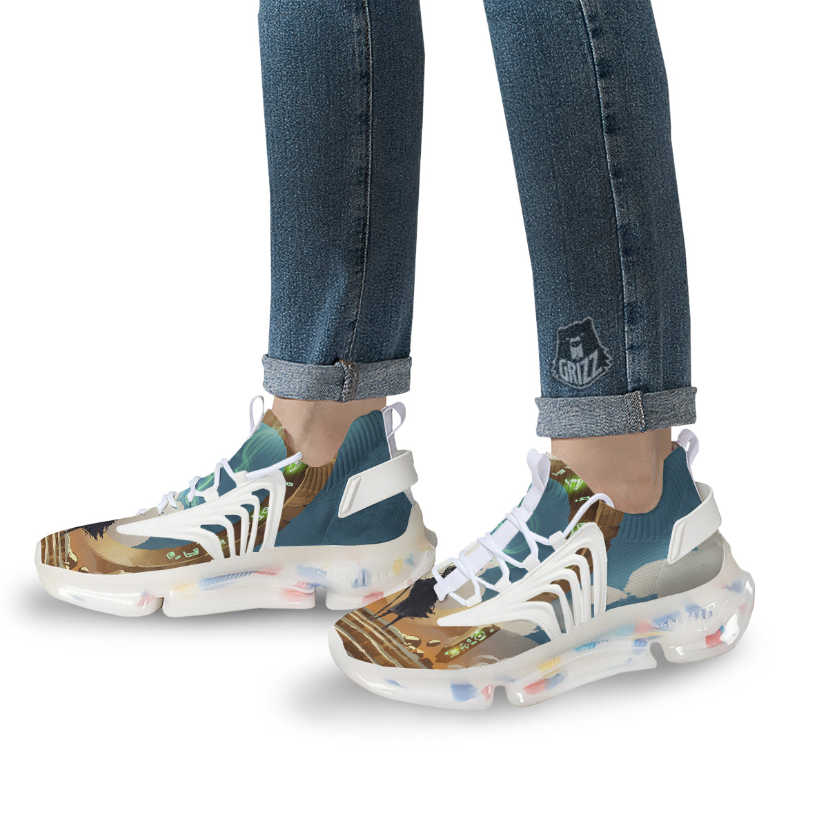 Wizard And Gate Print White Gym Shoes-grizzshop
