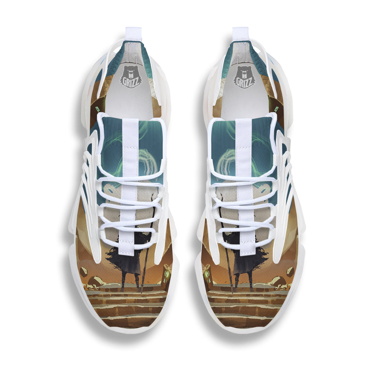 Wizard And Gate Print White Gym Shoes-grizzshop
