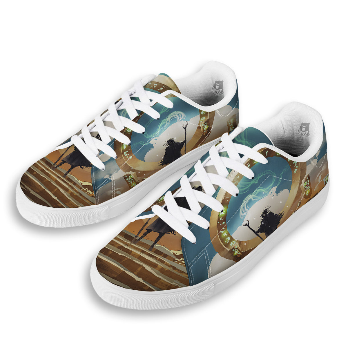 Wizard And Gate Print White Low Top Sneakers-grizzshop