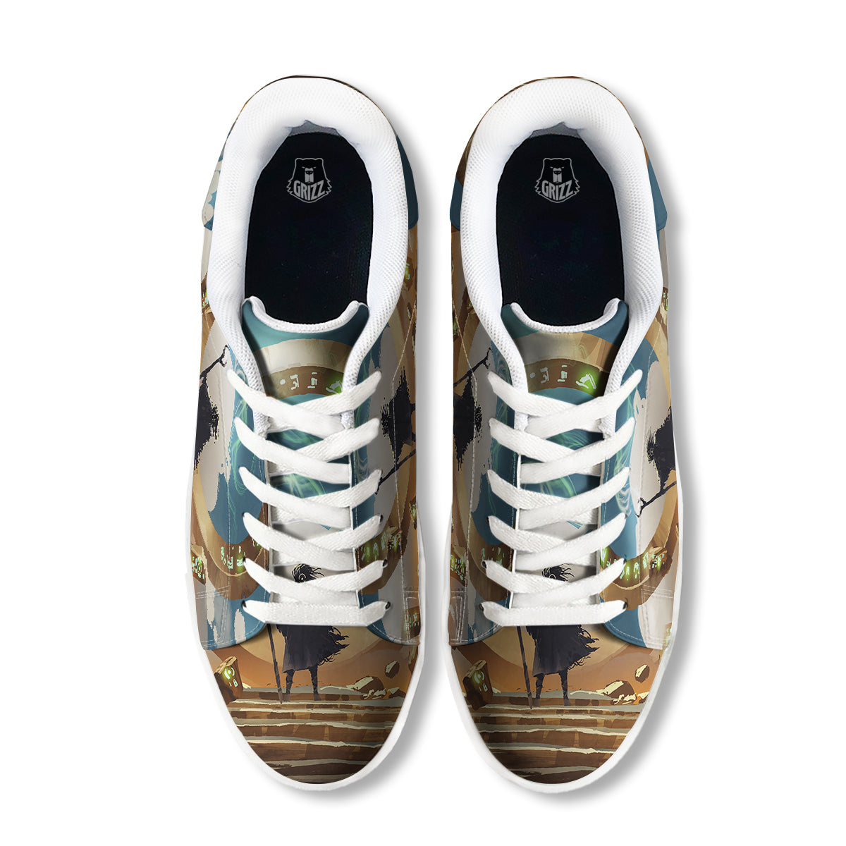 Wizard And Gate Print White Low Top Sneakers-grizzshop