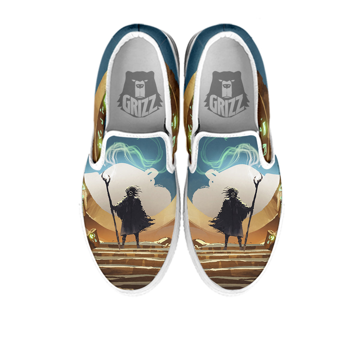 Wizard And Gate Print White Slip On Shoes-grizzshop