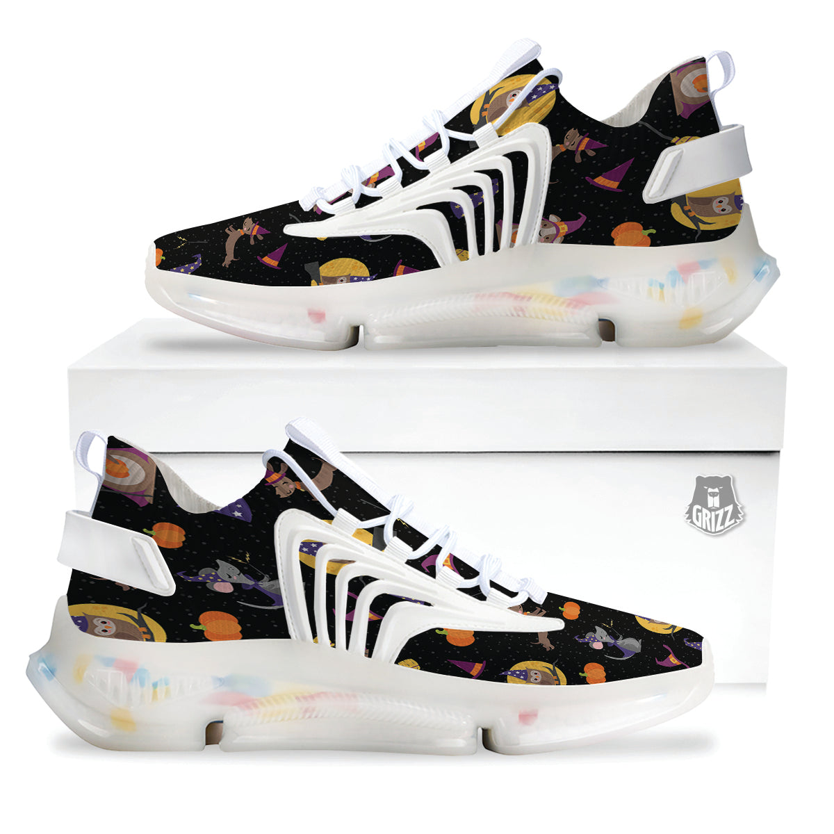 Wizard Animal Print Pattern White Gym Shoes-grizzshop