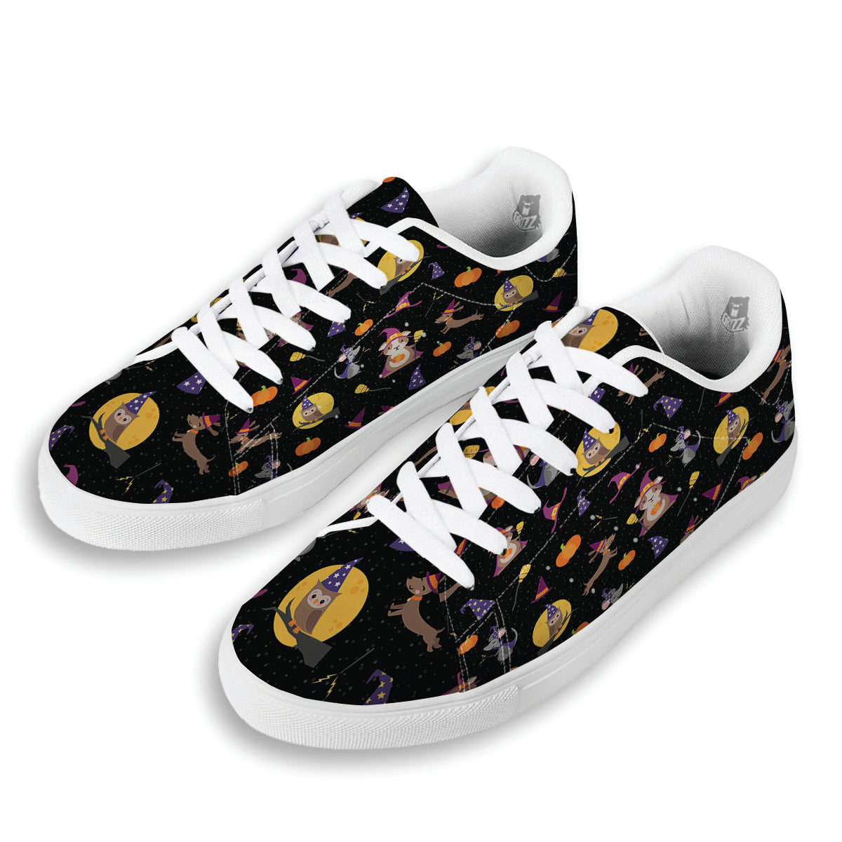 Wizard Animal Print Pattern White Low Top Sneakers-grizzshop