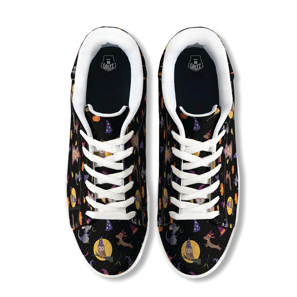Wizard Animal Print Pattern White Low Top Sneakers-grizzshop