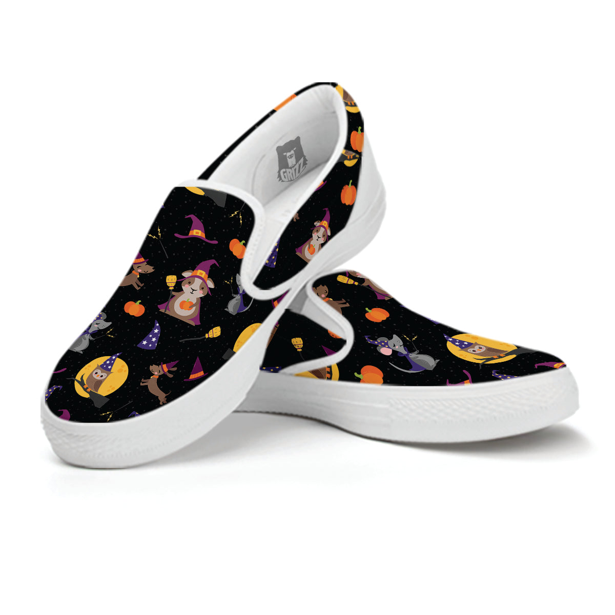 Wizard Animal Print Pattern White Slip On Shoes-grizzshop