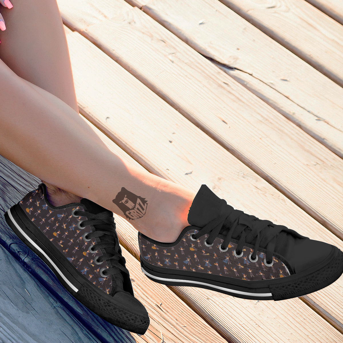 Wizard Cute Print Pattern Black Low Top Shoes-grizzshop