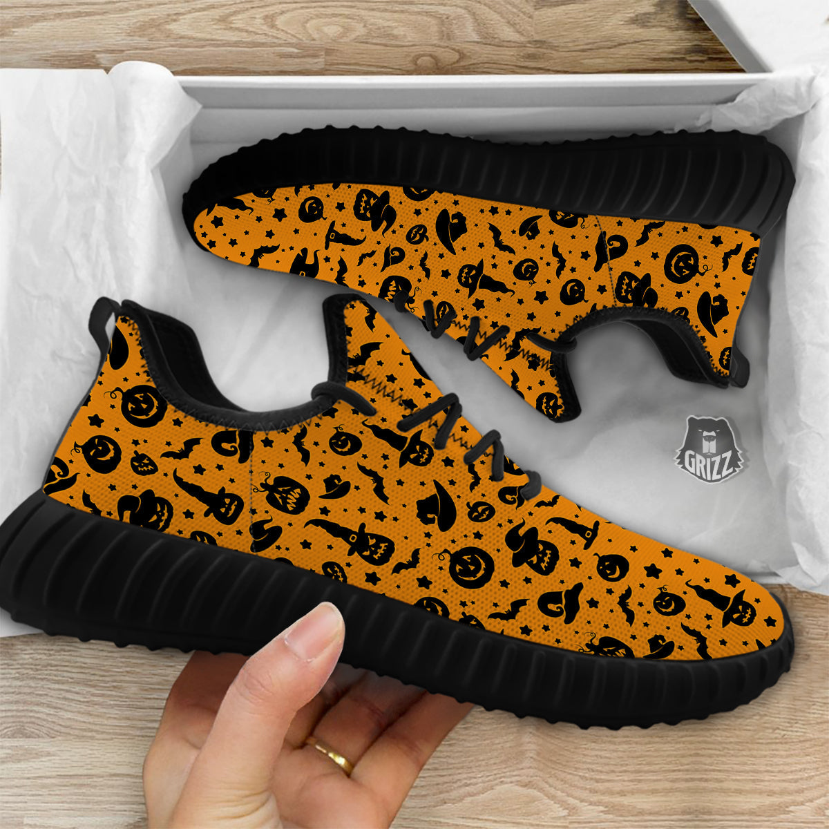Wizard Halloween Print Pattern Black Walking Shoes-grizzshop