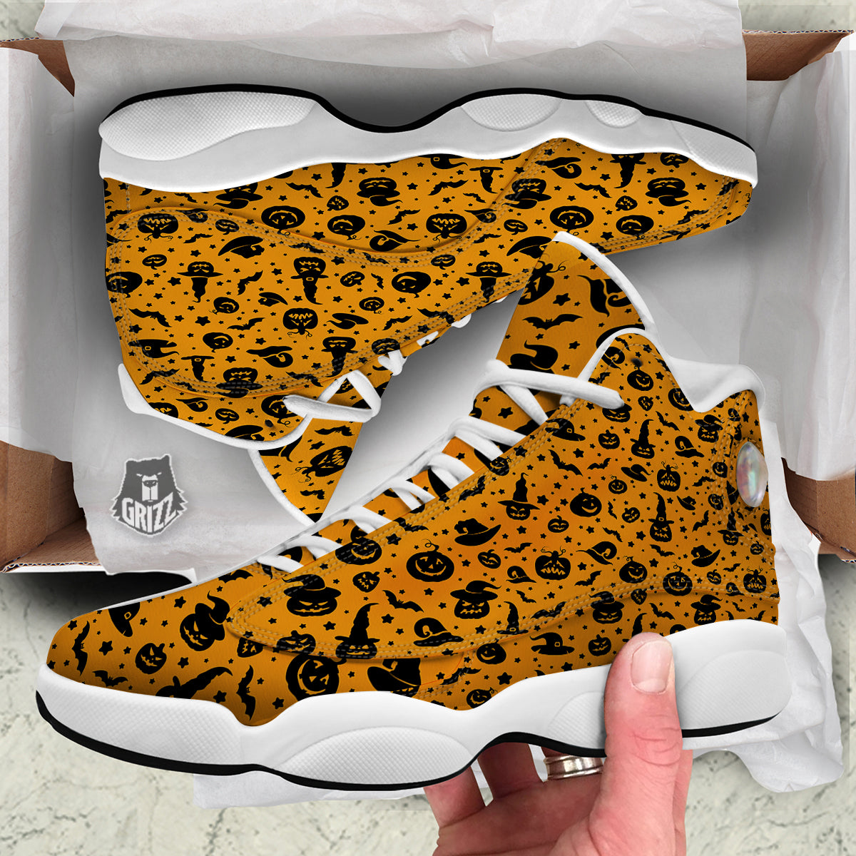 Wizard Halloween Print Pattern White Basketball Shoes-grizzshop