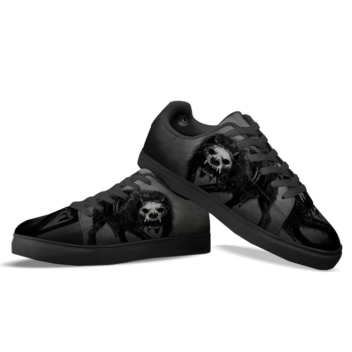 Wolf Black Demon Print Black Low Top Sneakers-grizzshop