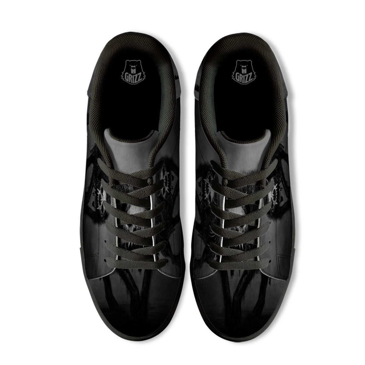 Wolf Black Demon Print Black Low Top Sneakers-grizzshop