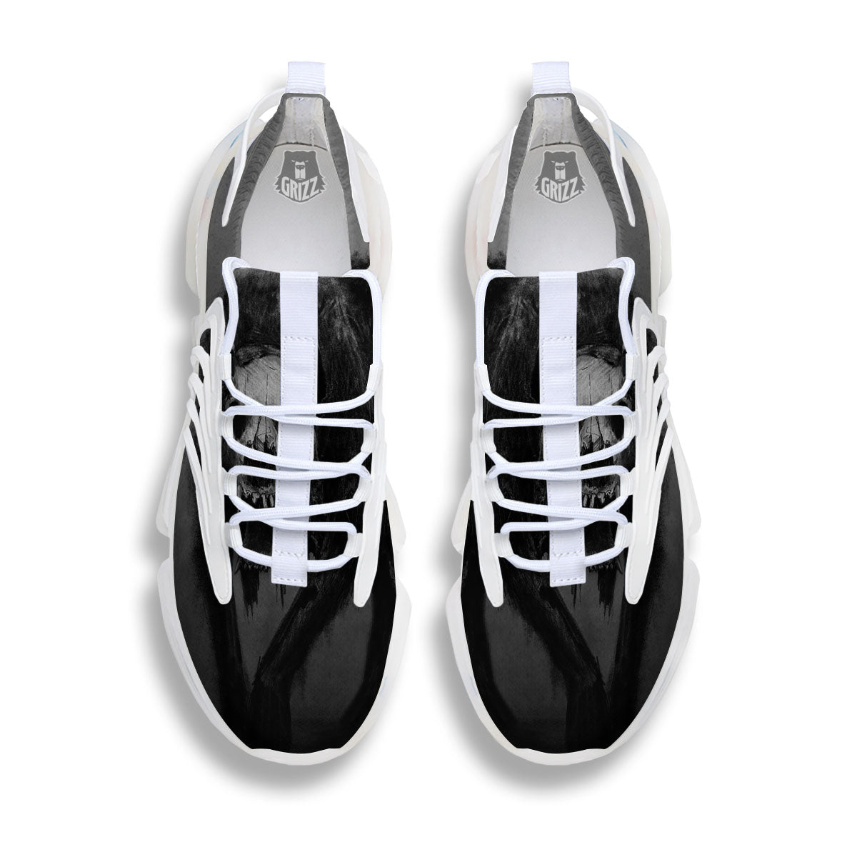 Wolf Black Demon Print White Gym Shoes-grizzshop