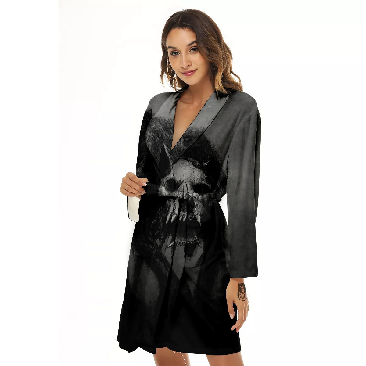 Wolf Black Demon Print Women's Robe-grizzshop