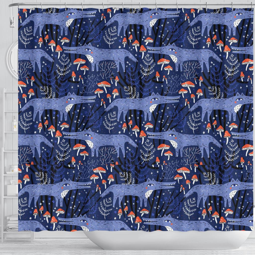 Wolf Cartoon Pattern Print Bathroom Shower Curtain-grizzshop