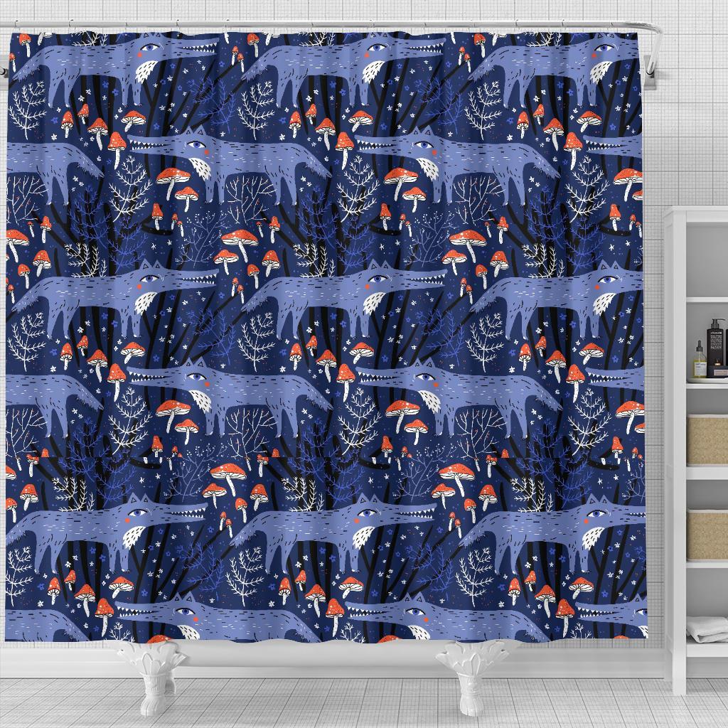 Wolf Cartoon Pattern Print Bathroom Shower Curtain-grizzshop