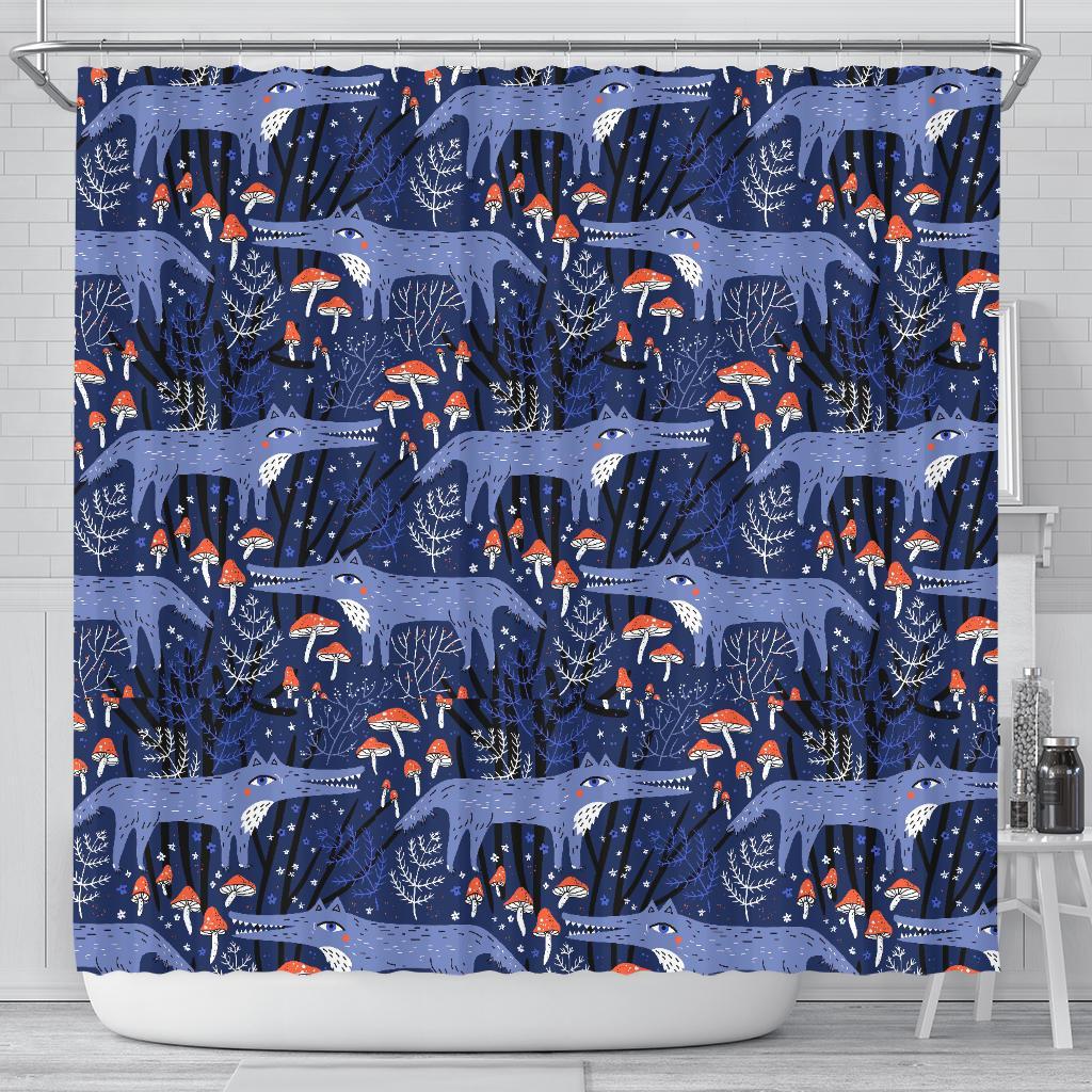 Wolf Cartoon Pattern Print Bathroom Shower Curtain-grizzshop