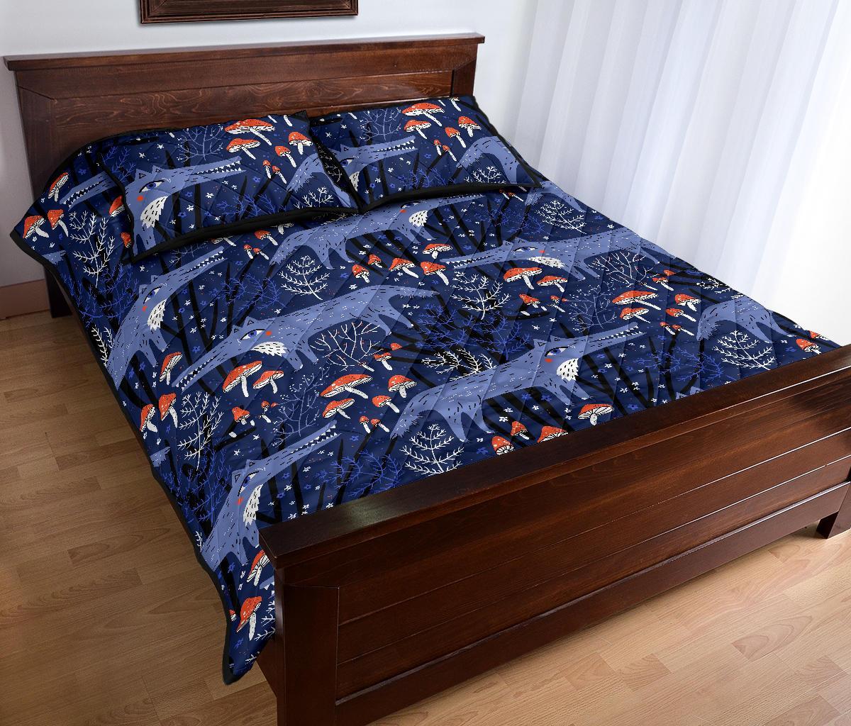 Wolf Cartoon Pattern Print Bed Set Quilt-grizzshop