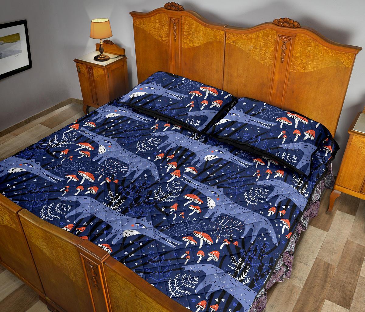 Wolf Cartoon Pattern Print Bed Set Quilt-grizzshop