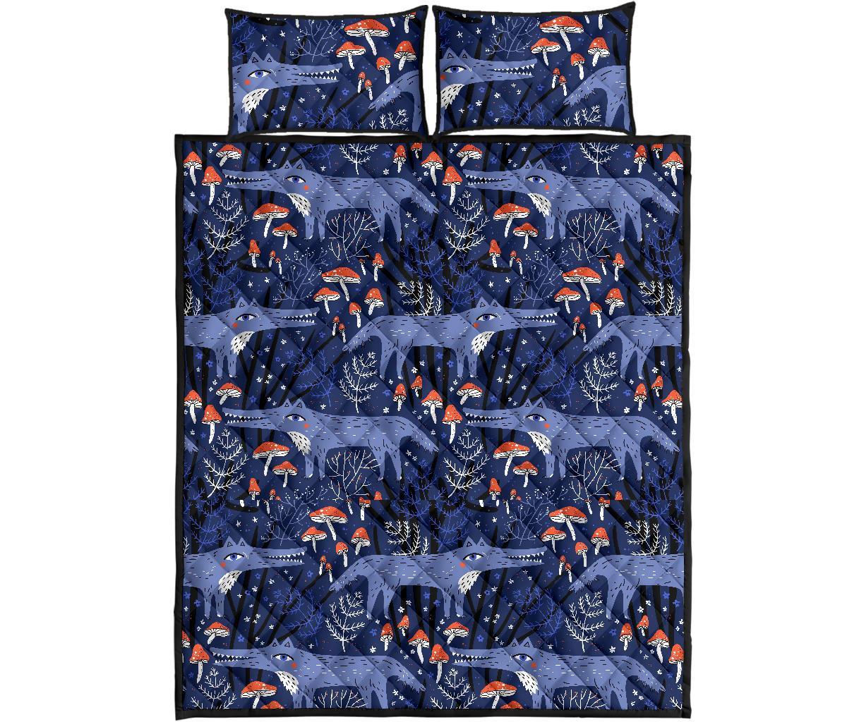 Wolf Cartoon Pattern Print Bed Set Quilt-grizzshop