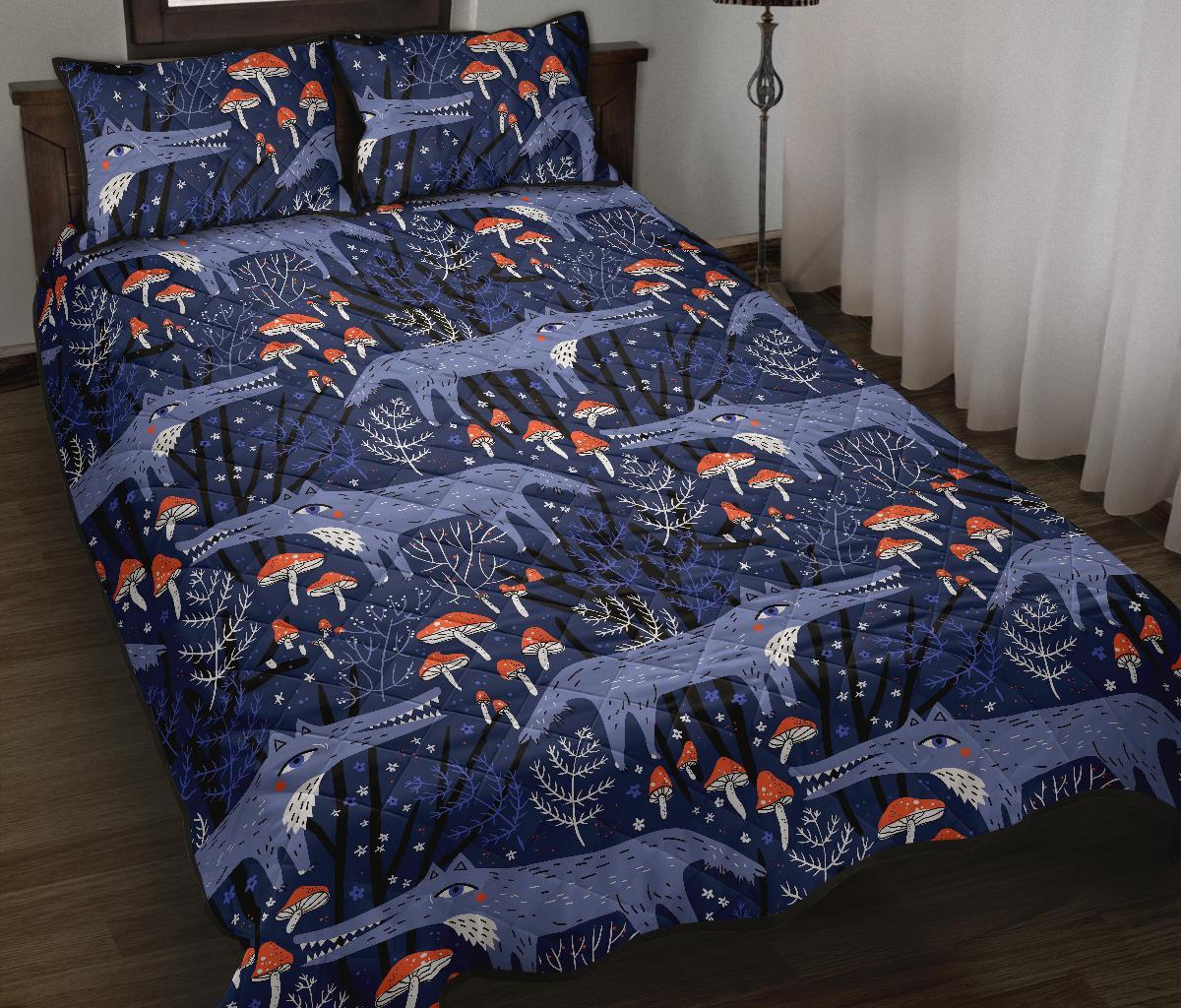 Wolf Cartoon Pattern Print Bed Set Quilt-grizzshop