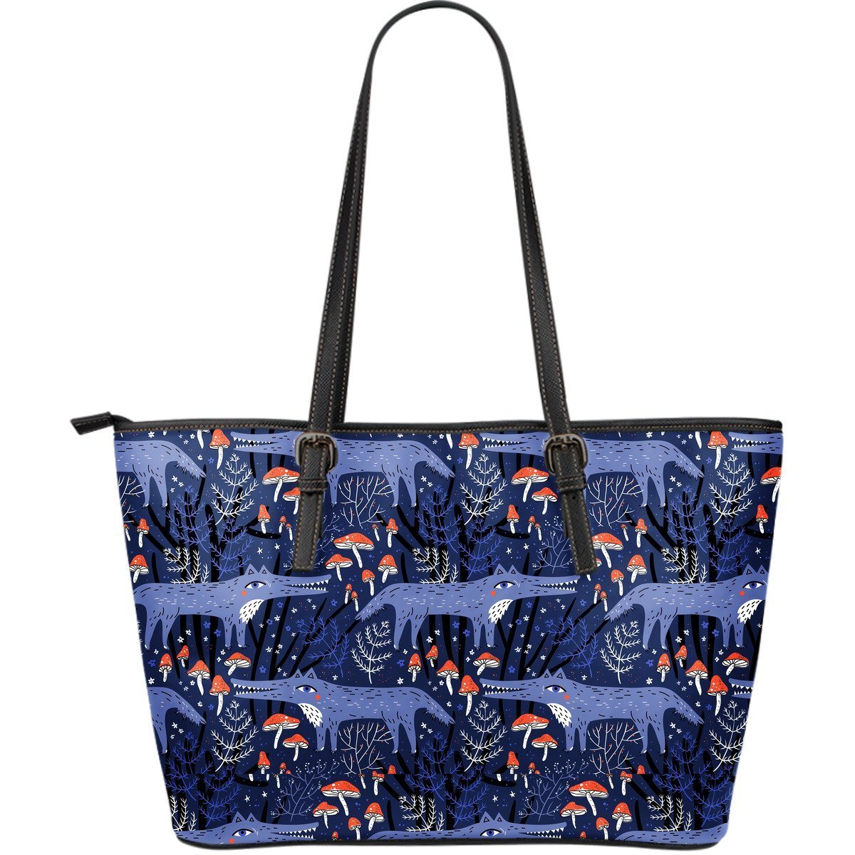 Wolf Cartoon Pattern Print Leather Tote Bag-grizzshop