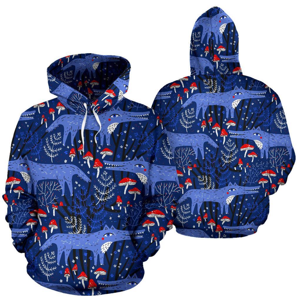 Wolf Cartoon Pattern Print Men Women Pullover Hoodie-grizzshop