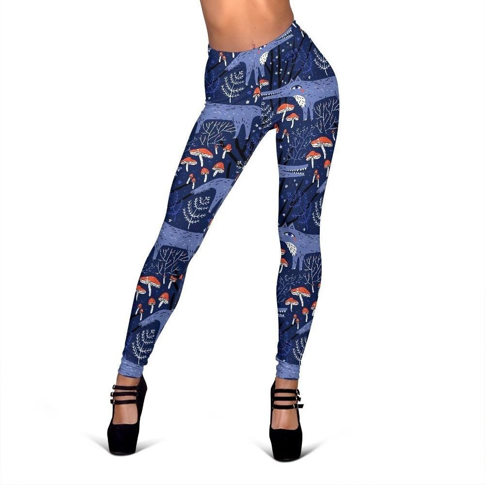 Wolf Cartoon Pattern Print Women Leggings-grizzshop