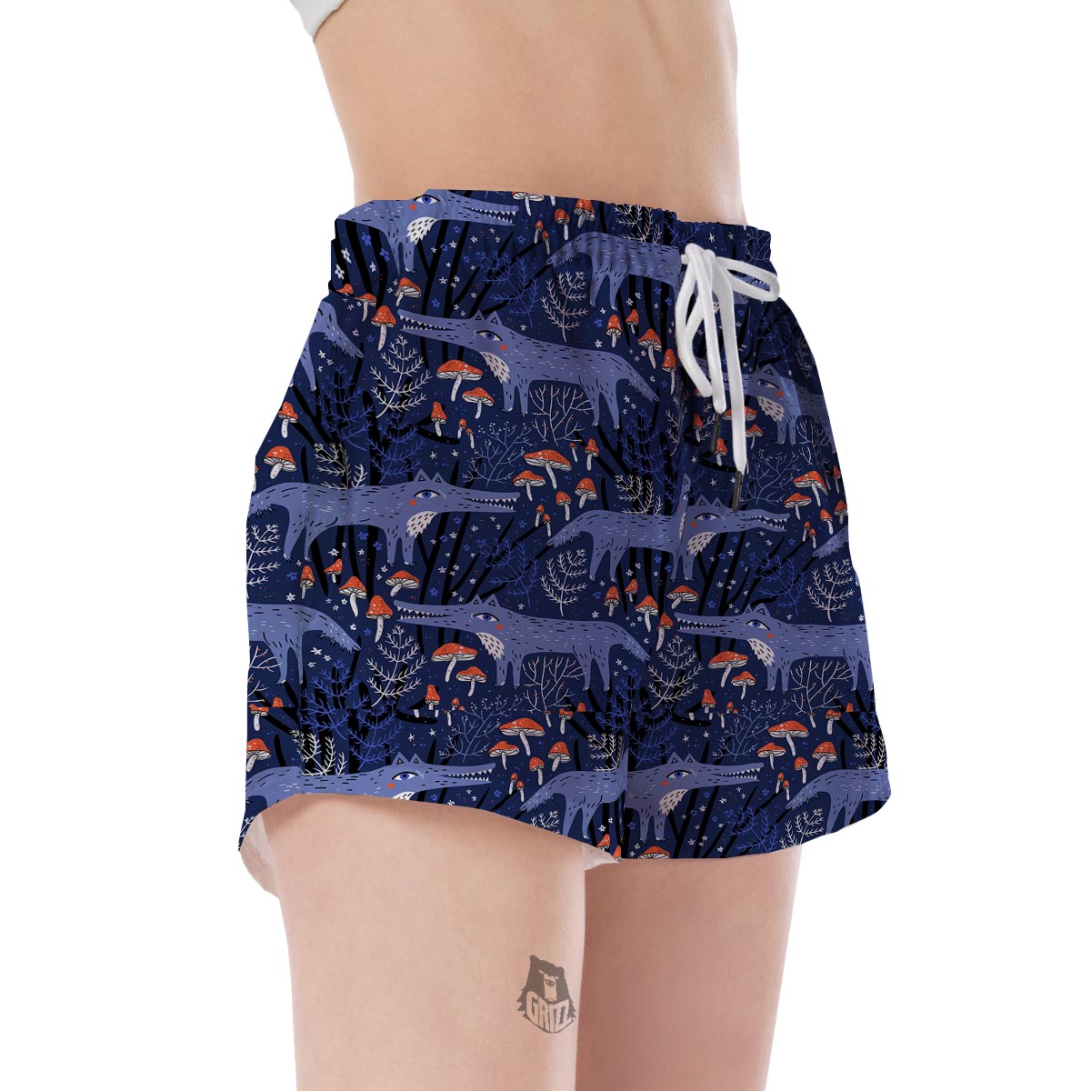Wolf Cartoon Pattern Print Women's Shorts-grizzshop