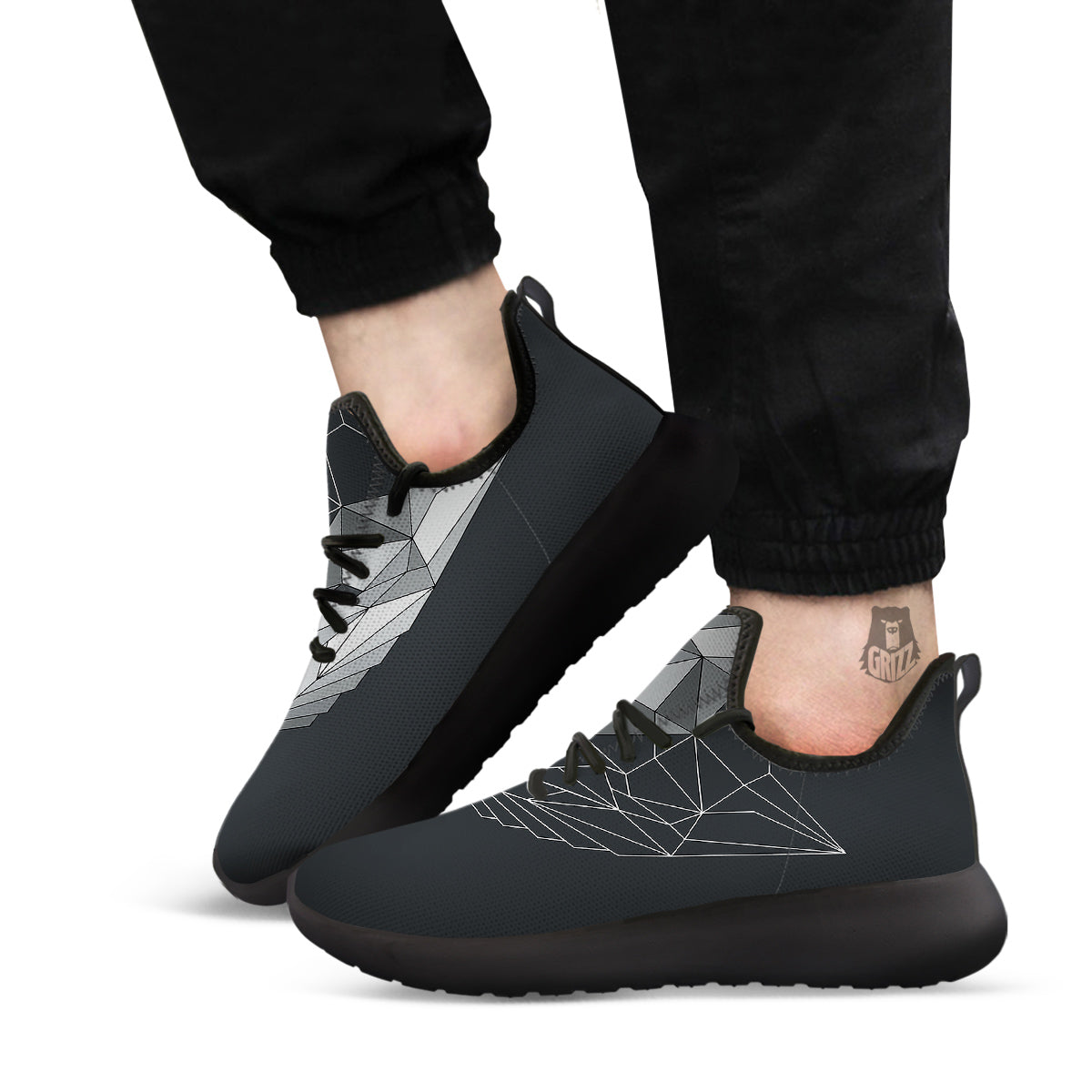 Wolf Geometric Dark Print Black Athletic Shoes-grizzshop