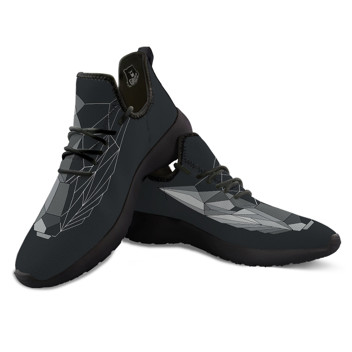 Wolf Geometric Dark Print Black Athletic Shoes-grizzshop