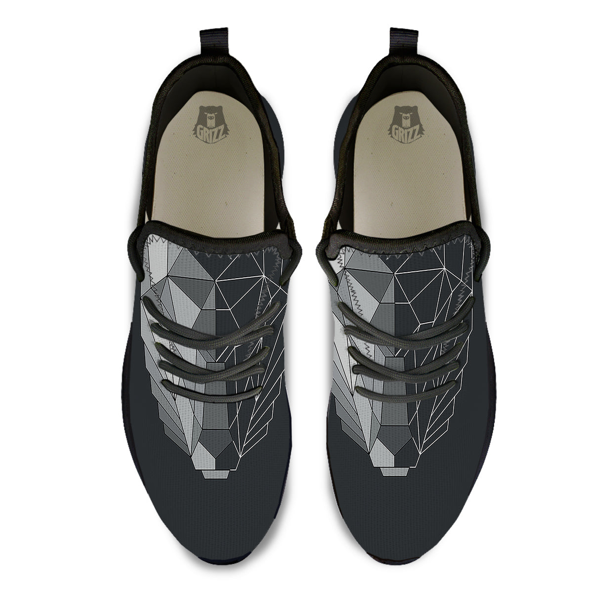 Wolf Geometric Dark Print Black Athletic Shoes-grizzshop