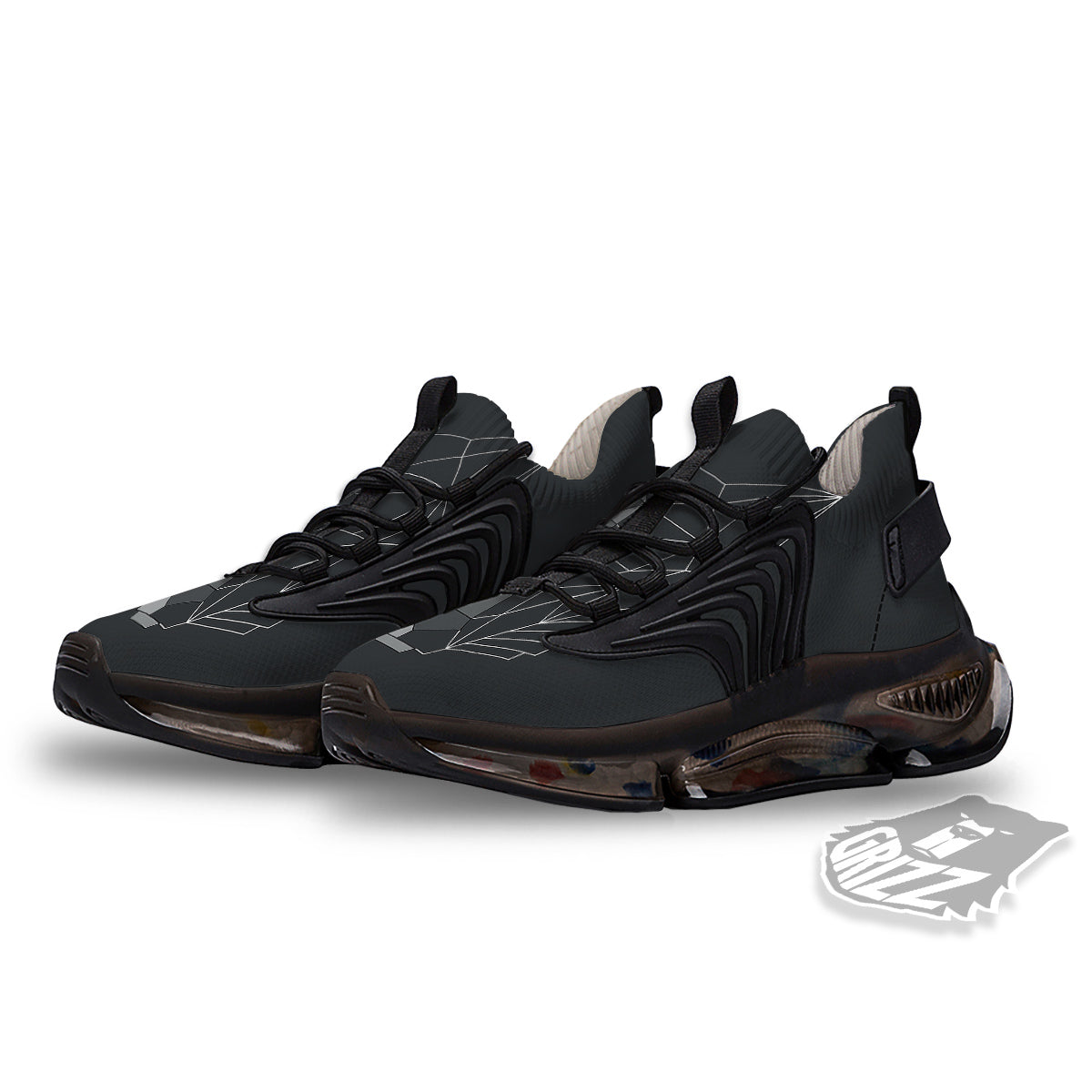 Wolf Geometric Dark Print Black Gym Shoes-grizzshop