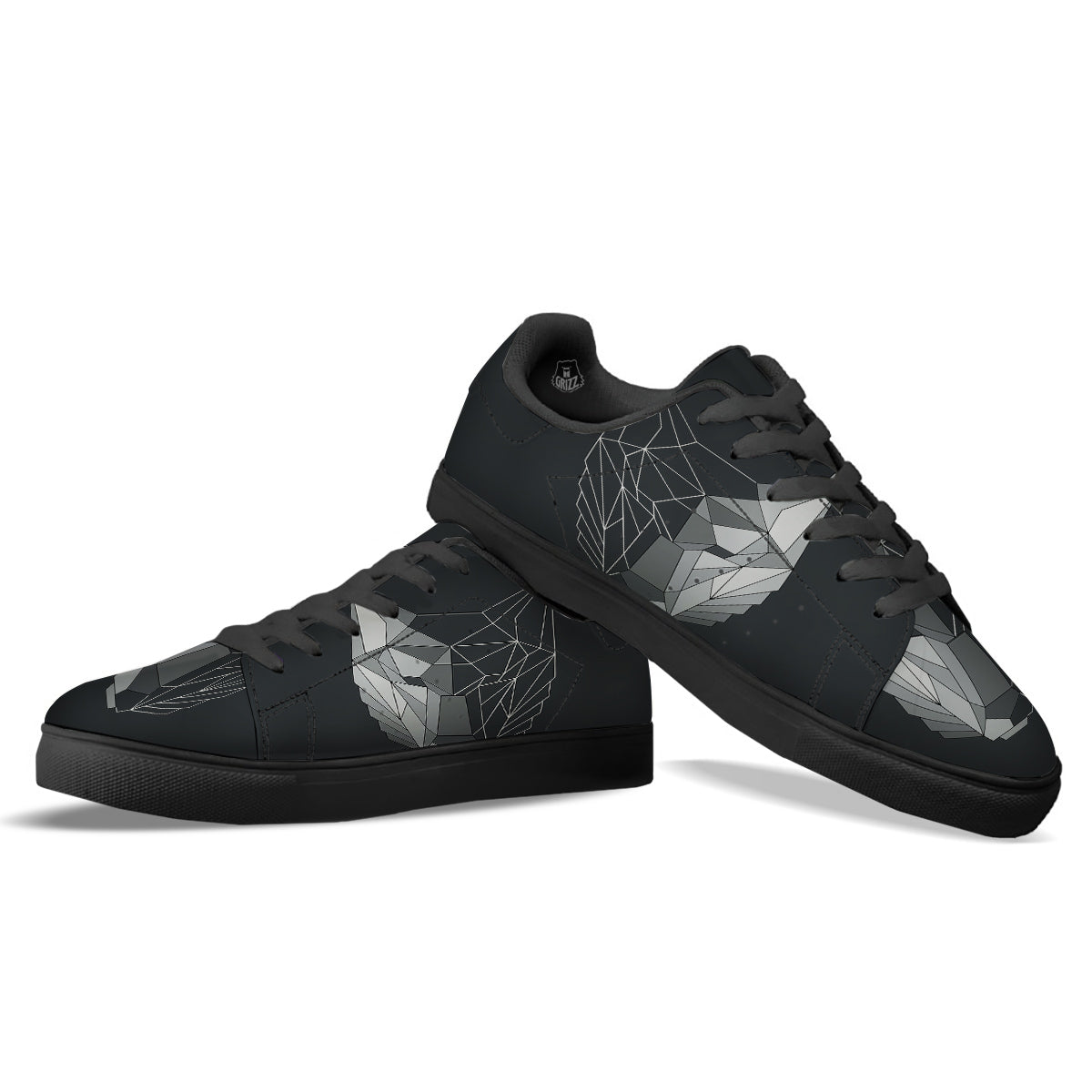Wolf Geometric Dark Print Black Low Top Sneakers-grizzshop