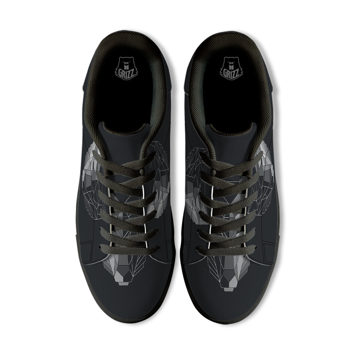 Wolf Geometric Dark Print Black Low Top Sneakers-grizzshop