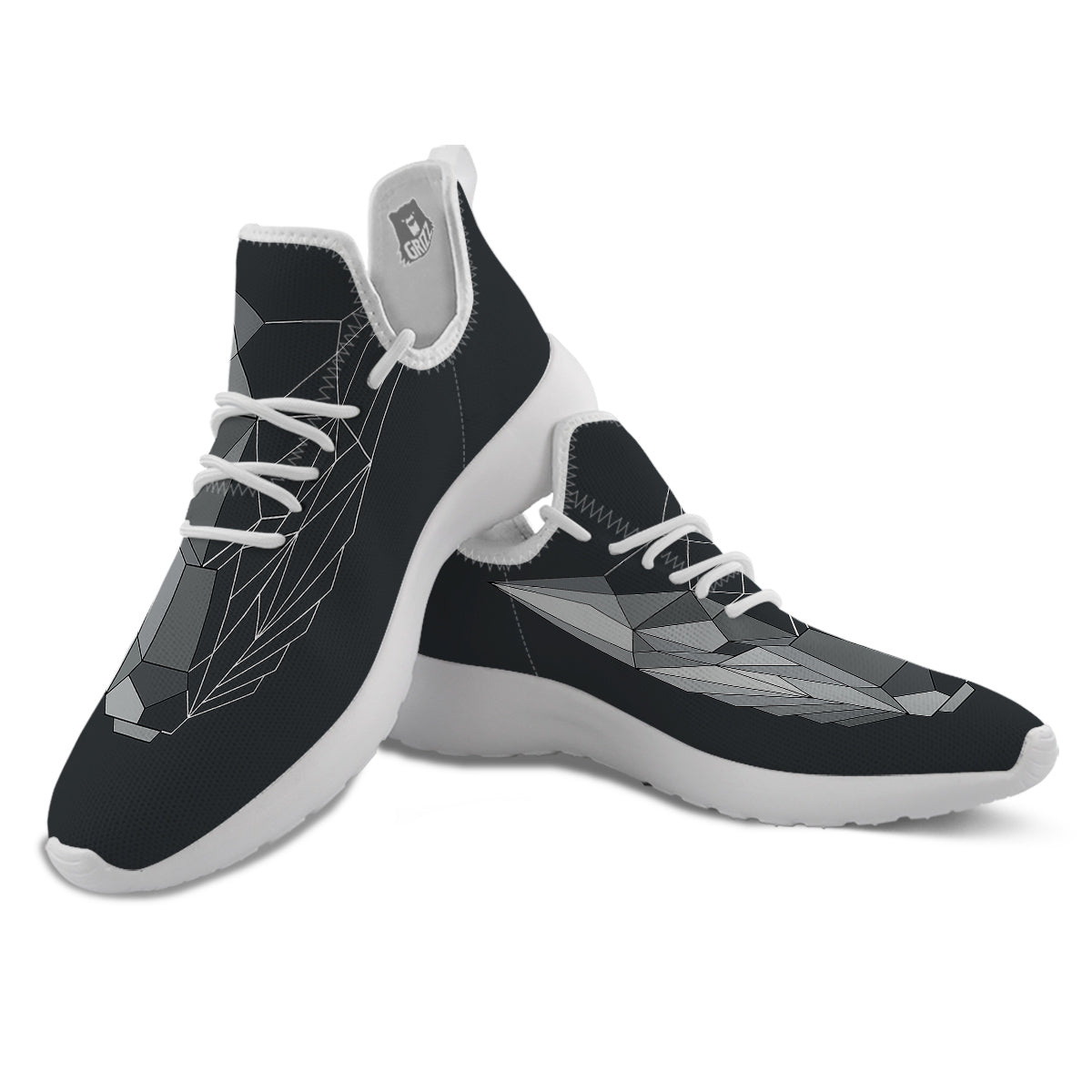 Wolf Geometric Dark Print White Athletic Shoes-grizzshop