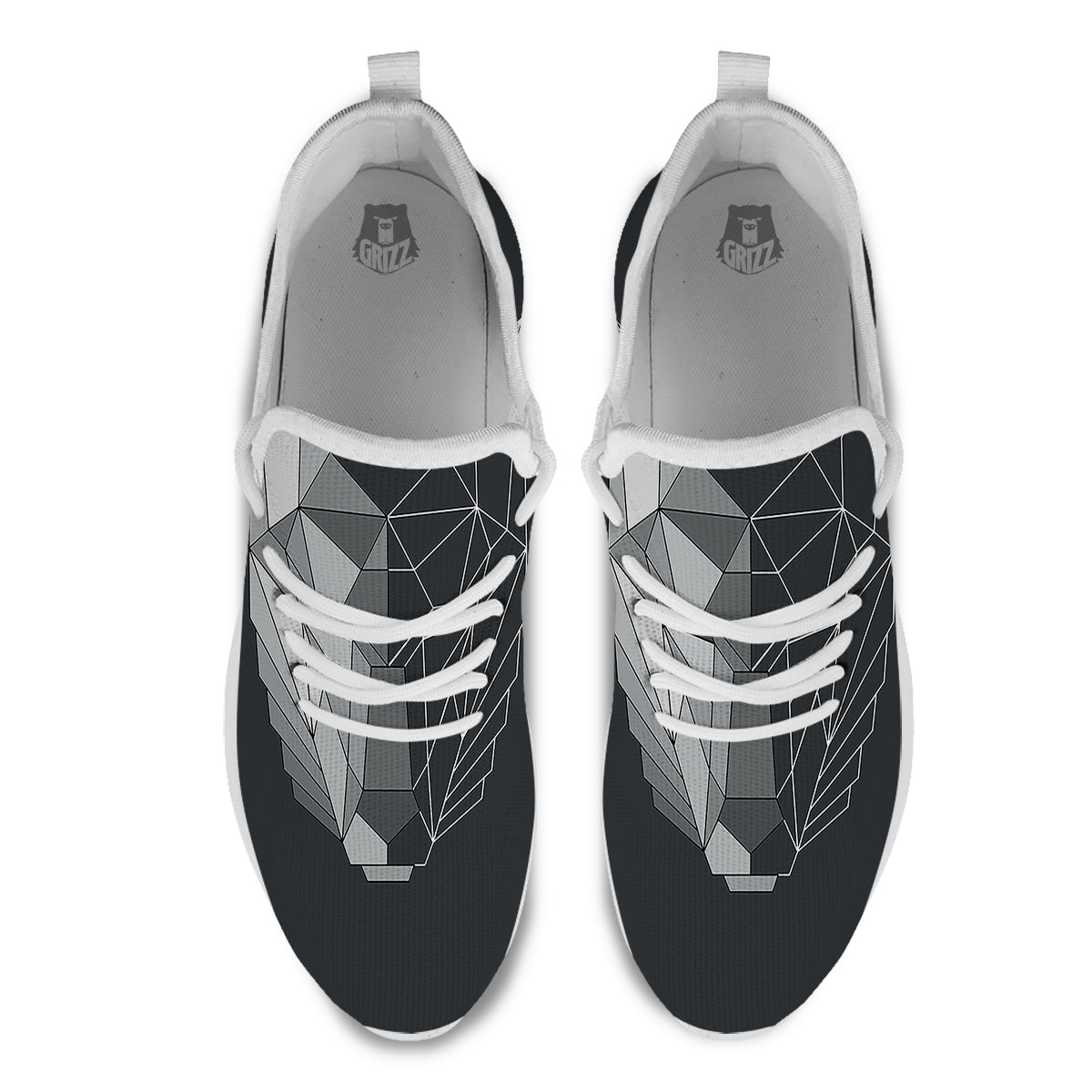 Wolf Geometric Dark Print White Athletic Shoes-grizzshop