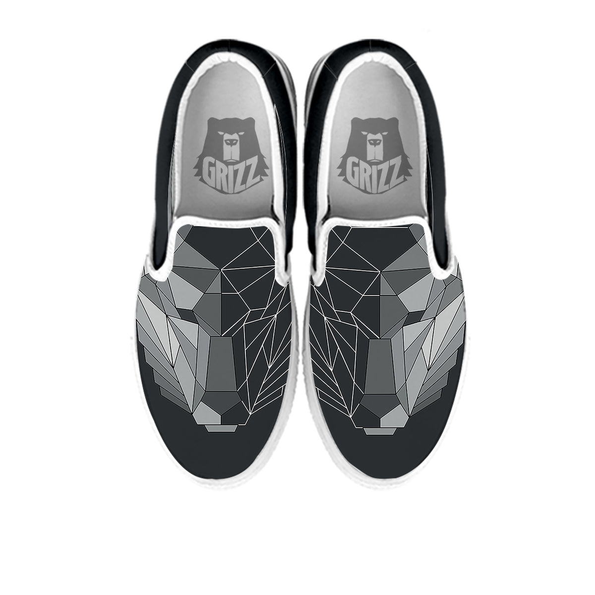 Wolf Geometric Dark Print White Slip On Shoes-grizzshop