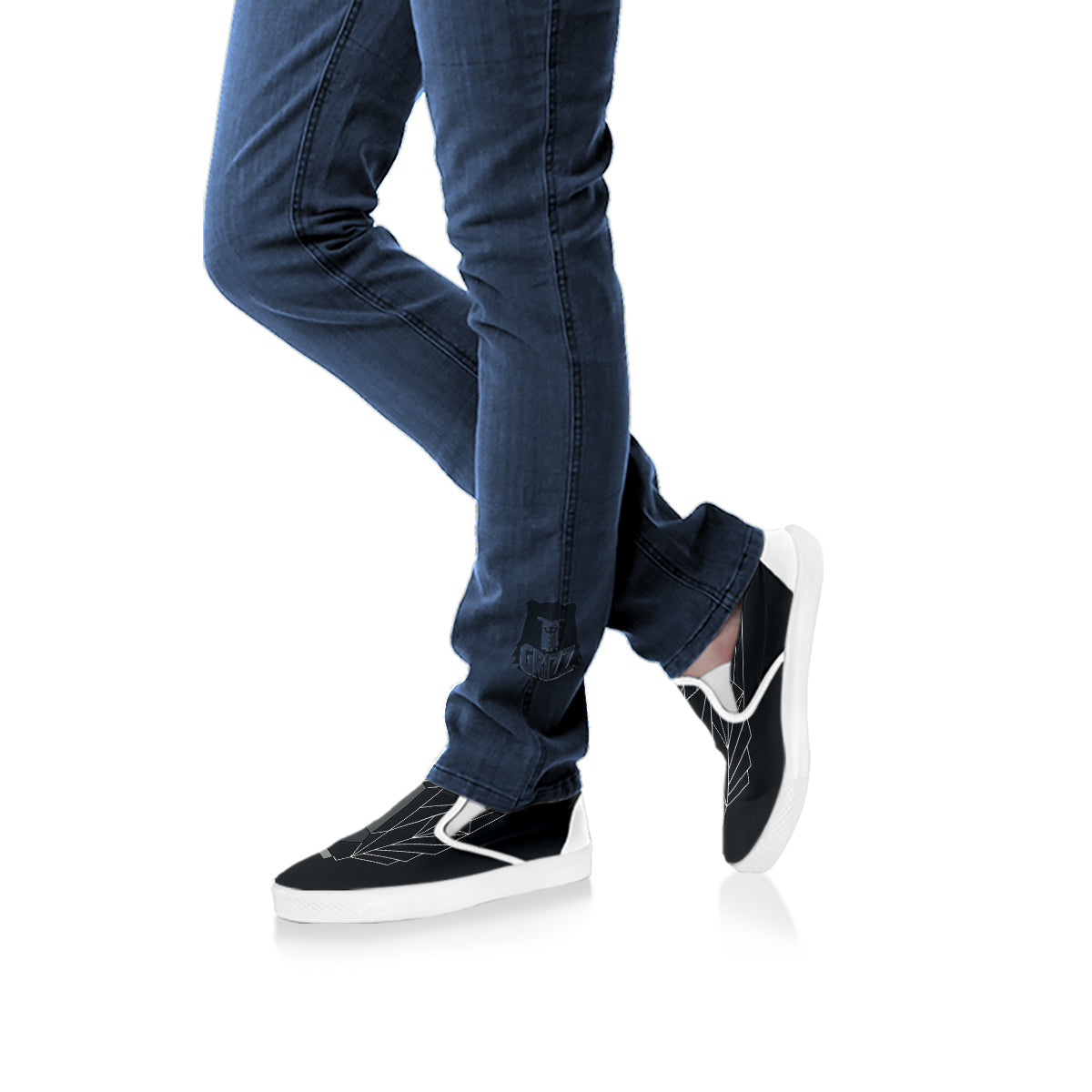 Wolf Geometric Dark Print White Slip On Shoes-grizzshop