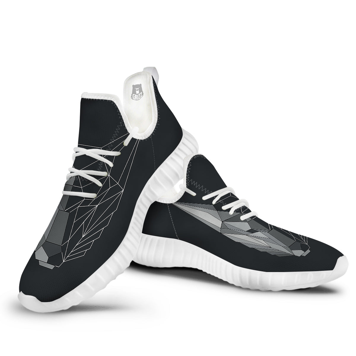 Wolf Geometric Dark Print White Walking Shoes-grizzshop
