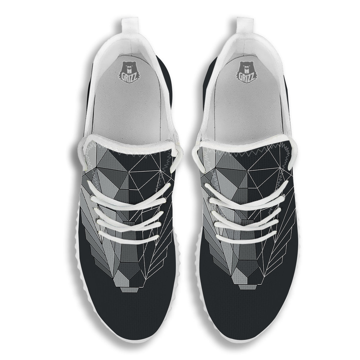 Wolf Geometric Dark Print White Walking Shoes-grizzshop