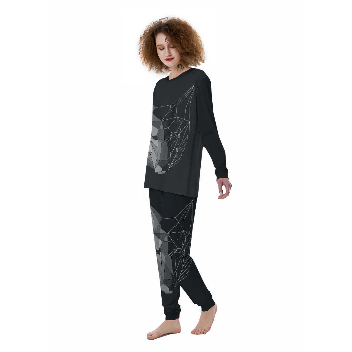 Wolf Geometric Dark Print Women's Pajamas-grizzshop