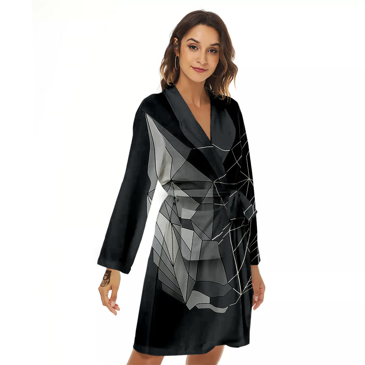 Wolf Geometric Dark Print Women's Robe-grizzshop