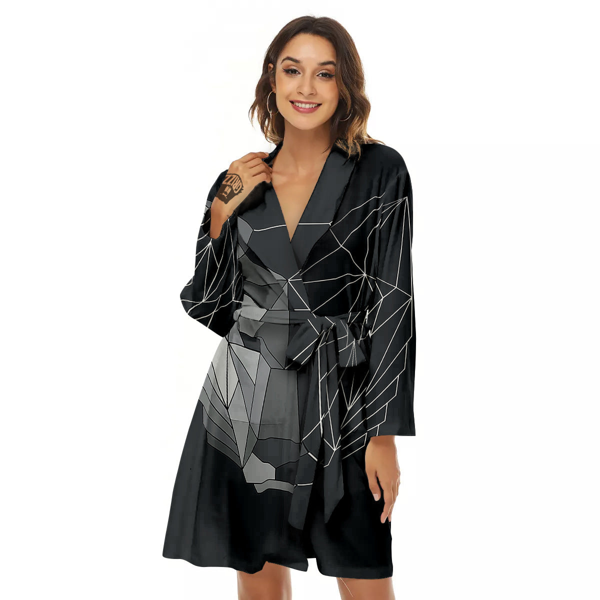 Wolf Geometric Dark Print Women's Robe-grizzshop