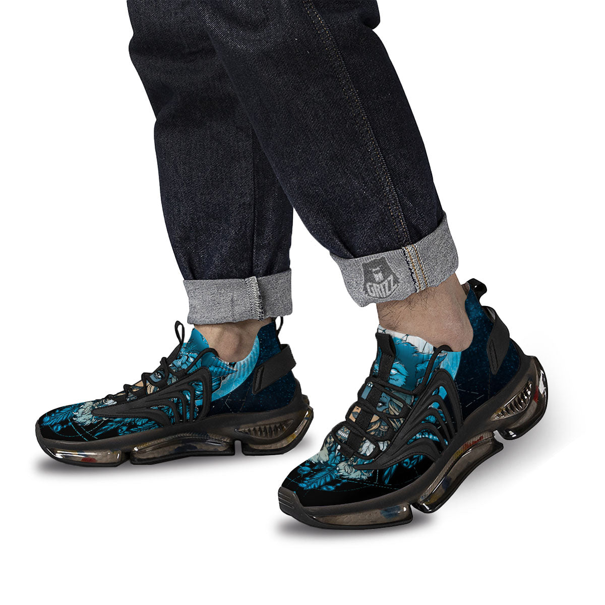 Wolf Girl Native American Print Black Gym Shoes-grizzshop