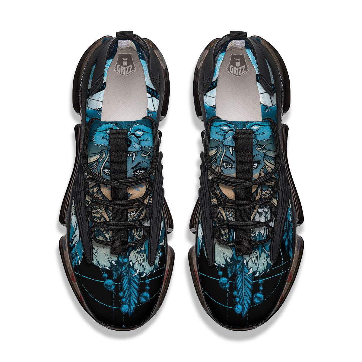 Wolf Girl Native American Print Black Gym Shoes-grizzshop
